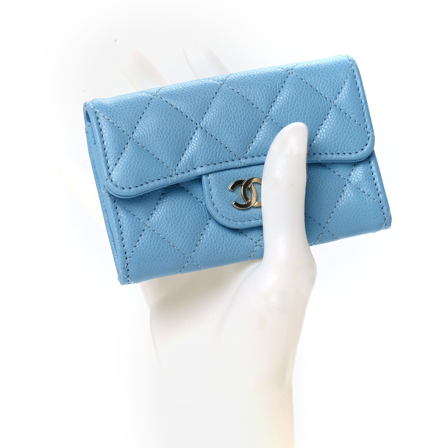 Chanel Caviar Quilted Flap Card Holder Wallet Light Blue 2 of 12