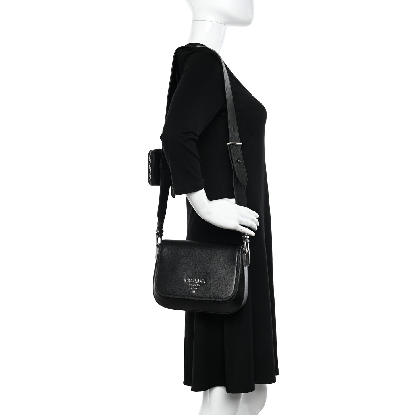 Saffiano Flap Shoulder Bag Black