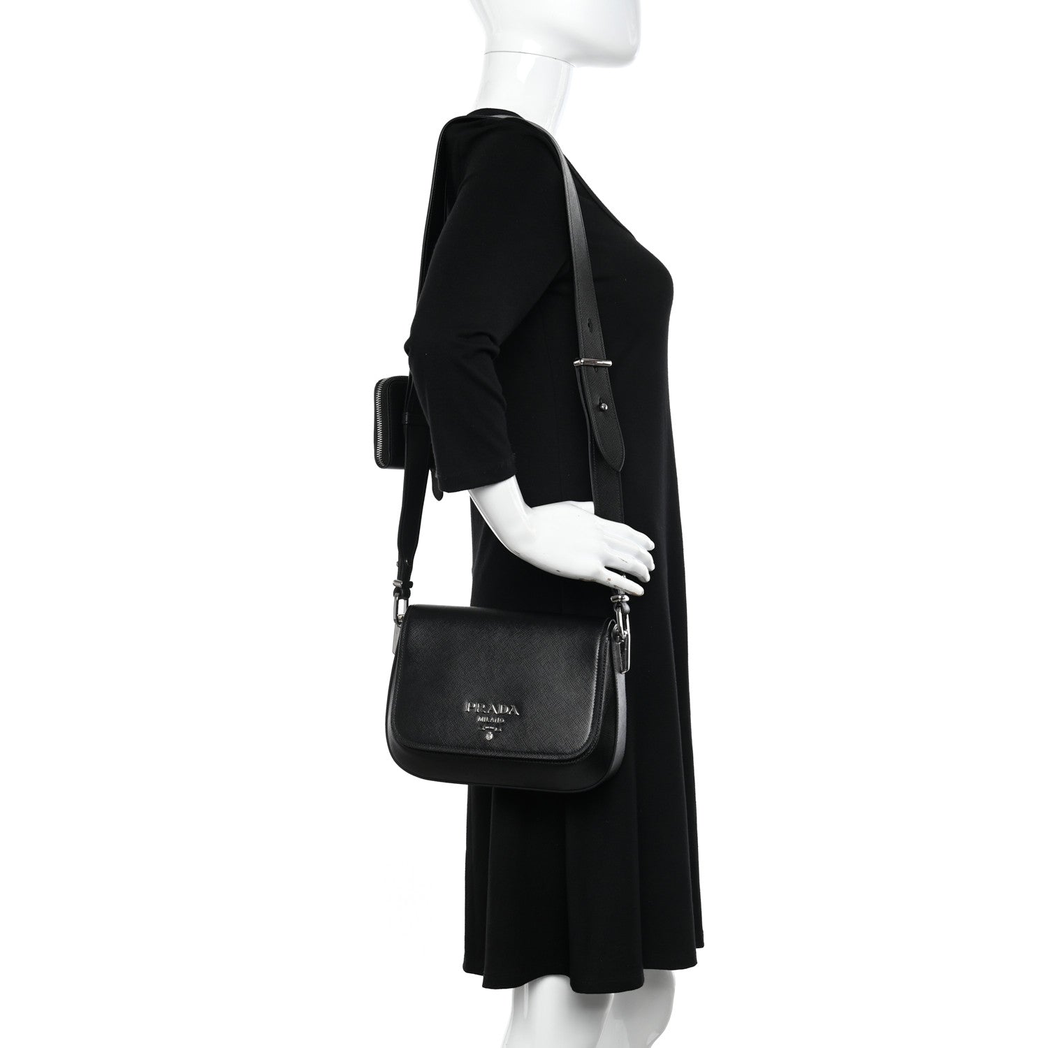 Prada Saffiano Flap Shoulder Bag Black 2 of 13