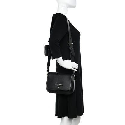 Prada Saffiano Flap Shoulder Bag Black 2 of 13