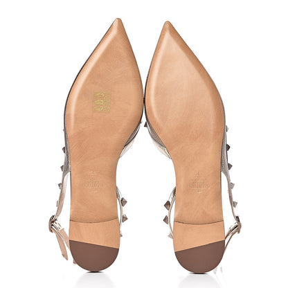 Valentino Garavani Metallic Pebbled Calfskin Patent Rockstud Slingback Flats 38 Skin 5 of 11