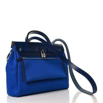 Hermes Toile Militaire Vache Hunter Herbag Zip Retourne 31 PM Bleu Electrique Bleu Saphir 4 of 13