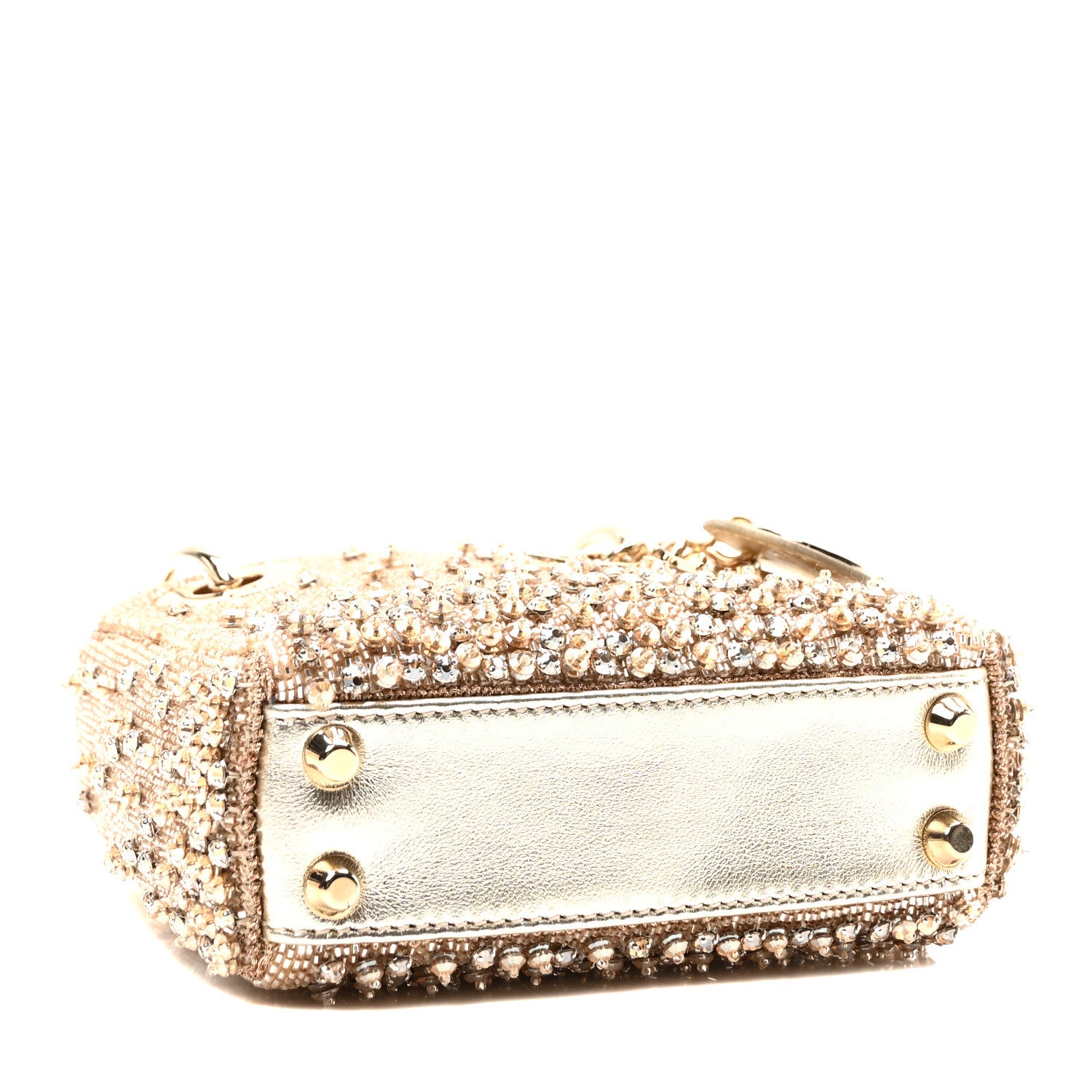 Christian Dior Metallic Lambskin Crystal Beaded Embroidered Micro Lady Dior Gold 4 of 11