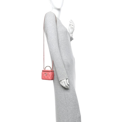 Chanel Lambskin Quilted Crystal Top Handle Mini Vanity Case With Chain Coral 2 of 10