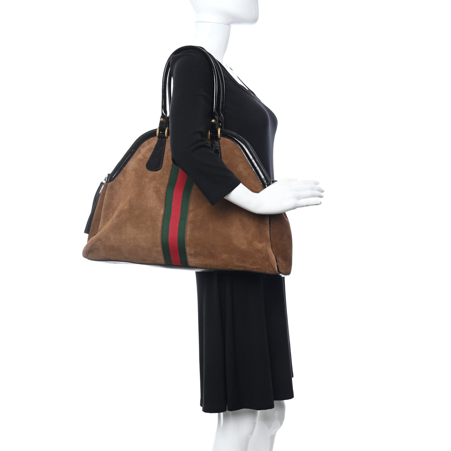 Suede Ophidia Large Re(Belle) Top Handle Bag Nocciola Black