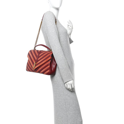 Saint Laurent Calfskin Suede Matelasse Chevron Large Monogram College Bag Burgundy 2 of 12