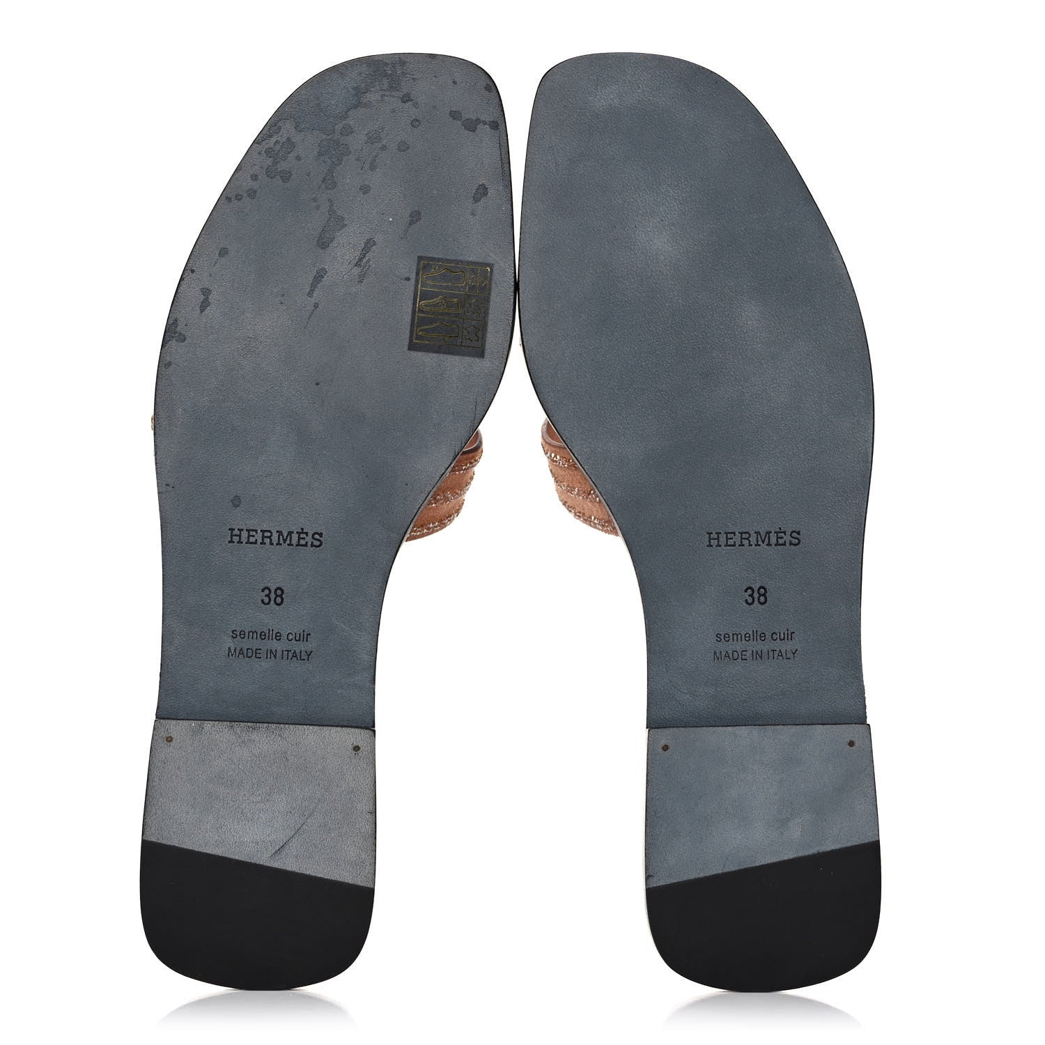 Hermes Suede Goatskin Crystal Oran Sandals 38 Rose Aube Nude 5 of 10