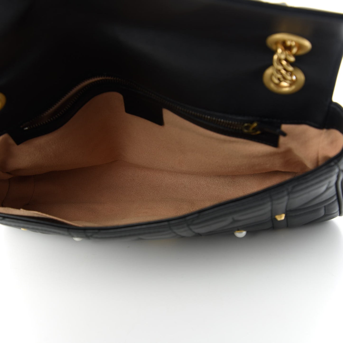 Calfskin Matelasse Studded Medium Pearly GG Marmont Shoulder Bag Black