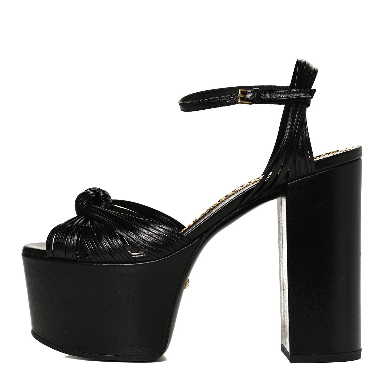 Saint Laurent GUCCI Calfskin Knotted Strap Crawford Platform Sandals 37 Black 1 of 10