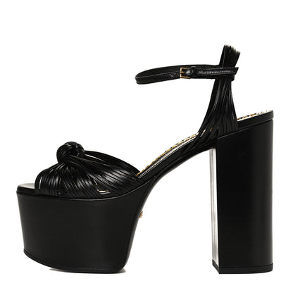 Saint Laurent GUCCI Calfskin Knotted Strap Crawford Platform Sandals 37 Black 1 of 10