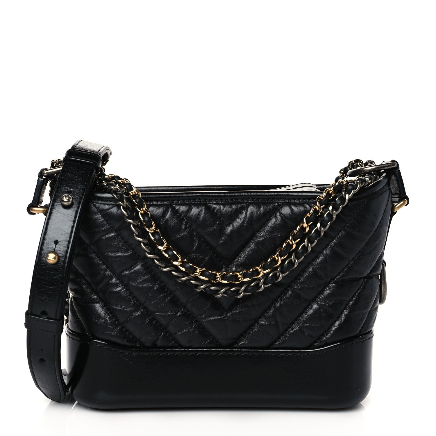Chanel Aged Calfskin Chevron Quilted Small Gabrielle Hobo Black 1 of 10