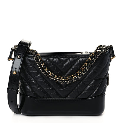 Chanel Aged Calfskin Chevron Quilted Small Gabrielle Hobo Black 1 of 10