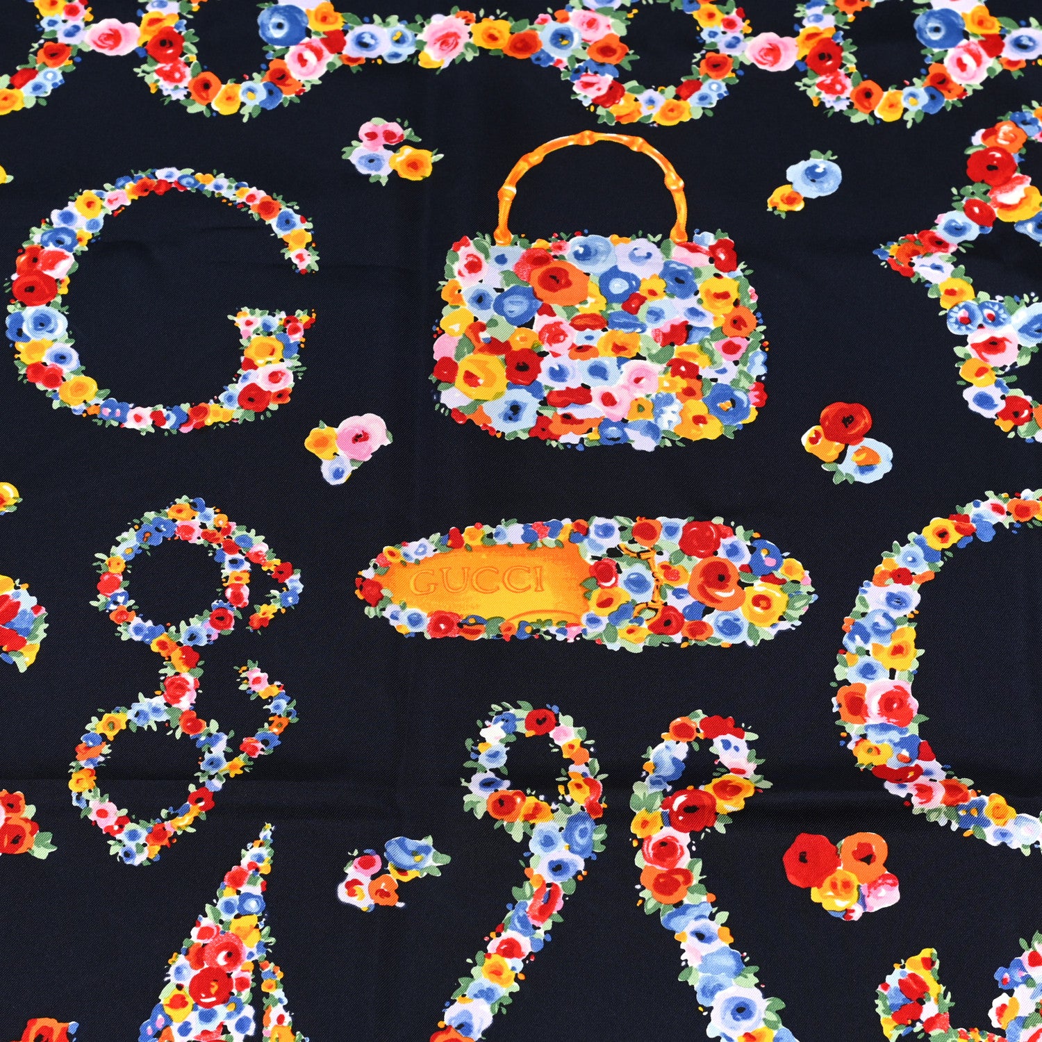 Gucci Silk Floral Scarf Navy Multicolor 3 of 4