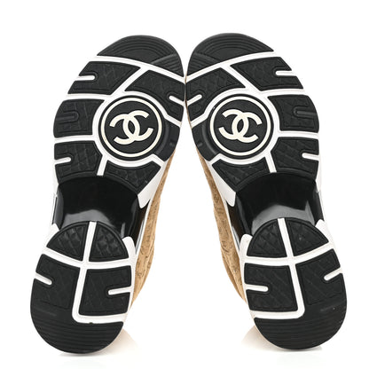 Chanel Nylon Suede Calfskin Printed CC Sneakers 37.5 Beige 5 of 9
