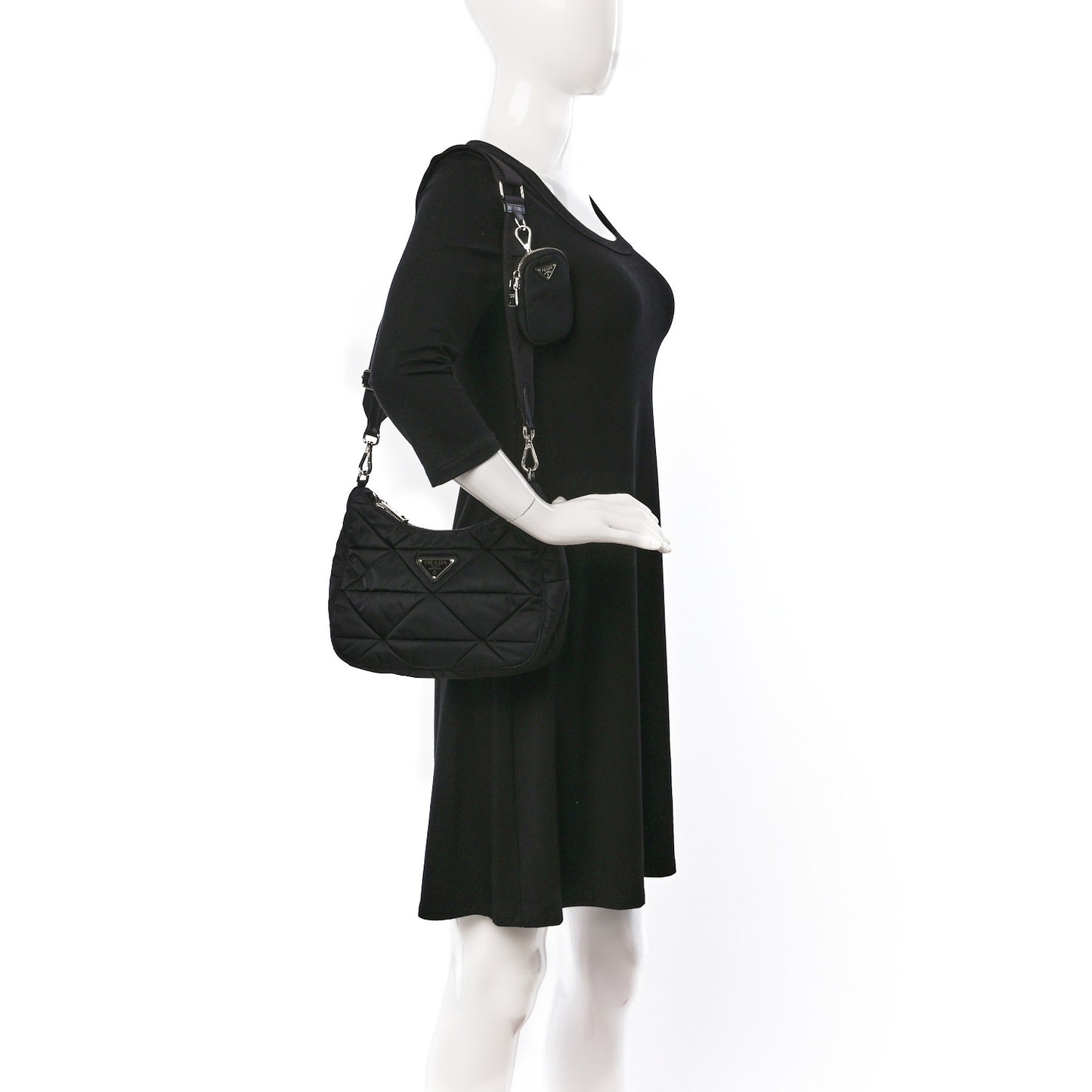 Re-Nylon Triangle Padded Patchwork Shoulder Bag Black