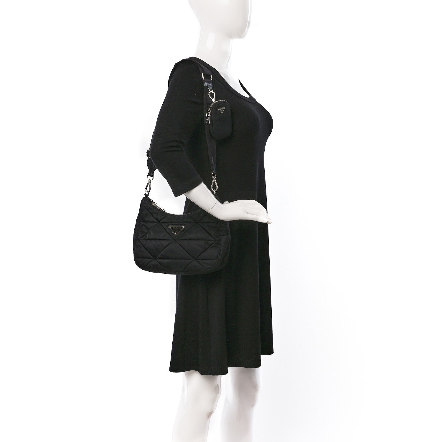 Prada Re-Nylon Triangle Padded Patchwork Shoulder Bag Black 2 of 8