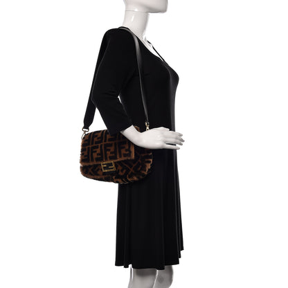 Fendi Shearling Vitello Dolce Macro FF 1974 Baguette Tobacco Black 3 of 11