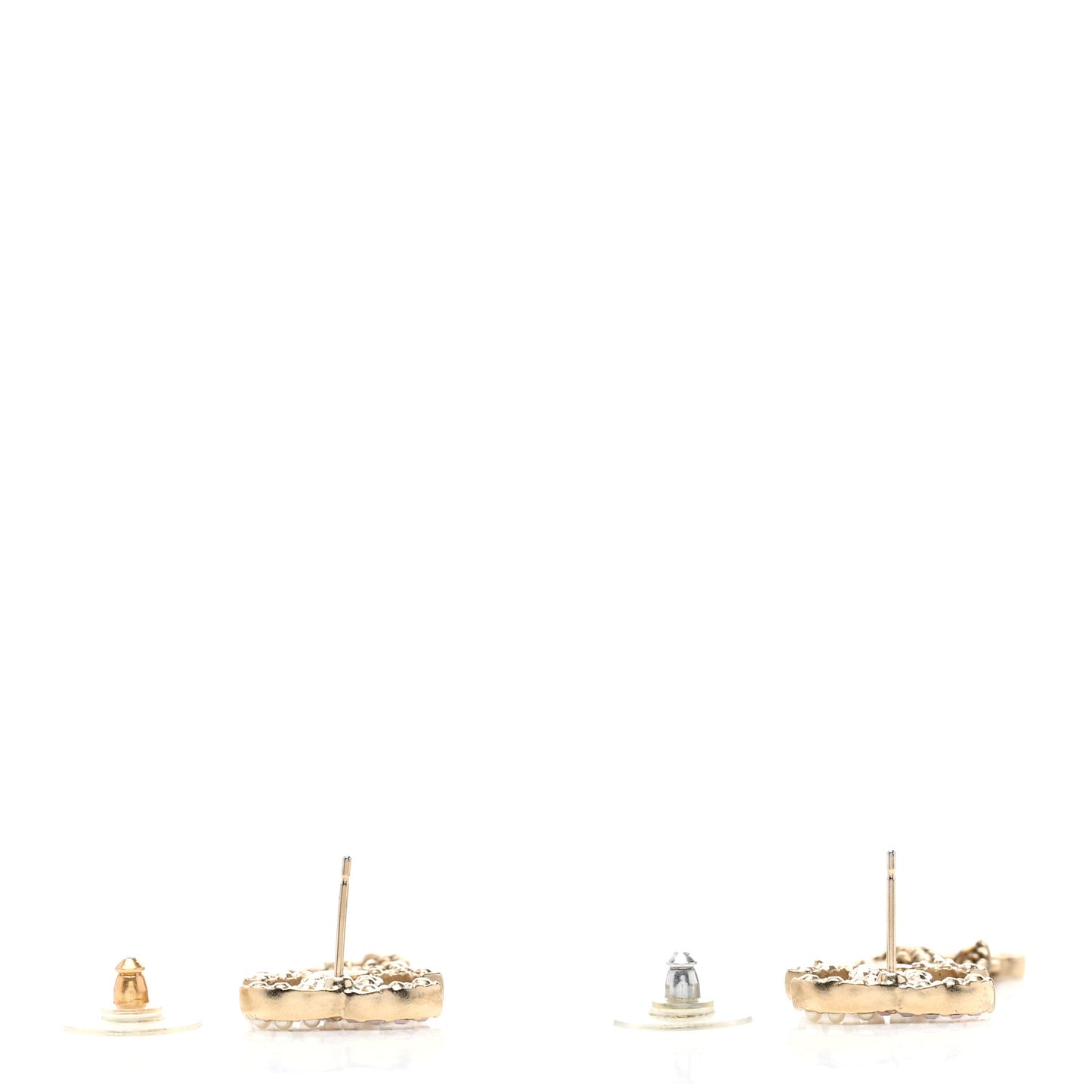 Pearl Chain CC Drop Earrings Gold Pink