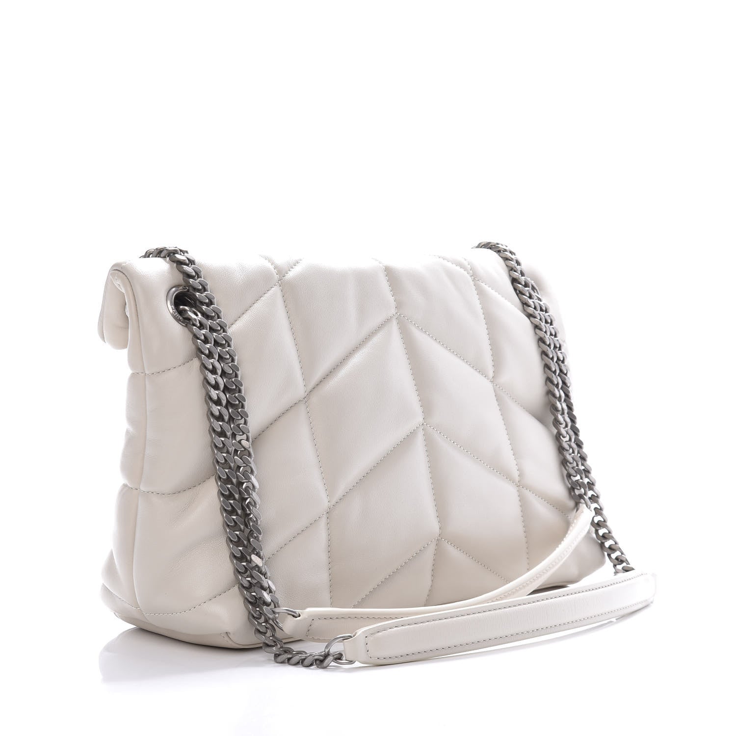 Saint Laurent Lambskin Quilted Small Loulou Puffer Monogram Chain Satchel Blanc Vintage 3 of 11