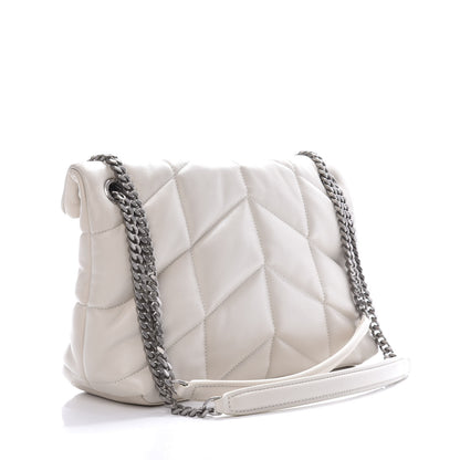 Saint Laurent Lambskin Quilted Small Loulou Puffer Monogram Chain Satchel Blanc Vintage 3 of 11