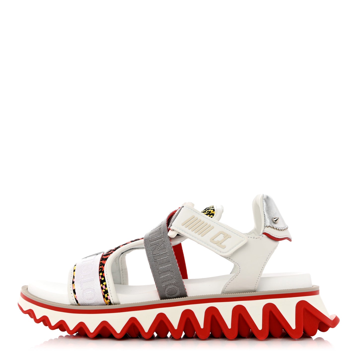Calfskin Raffia Nylon Mens Summer Loubishark Sandals 42 White Multicolor