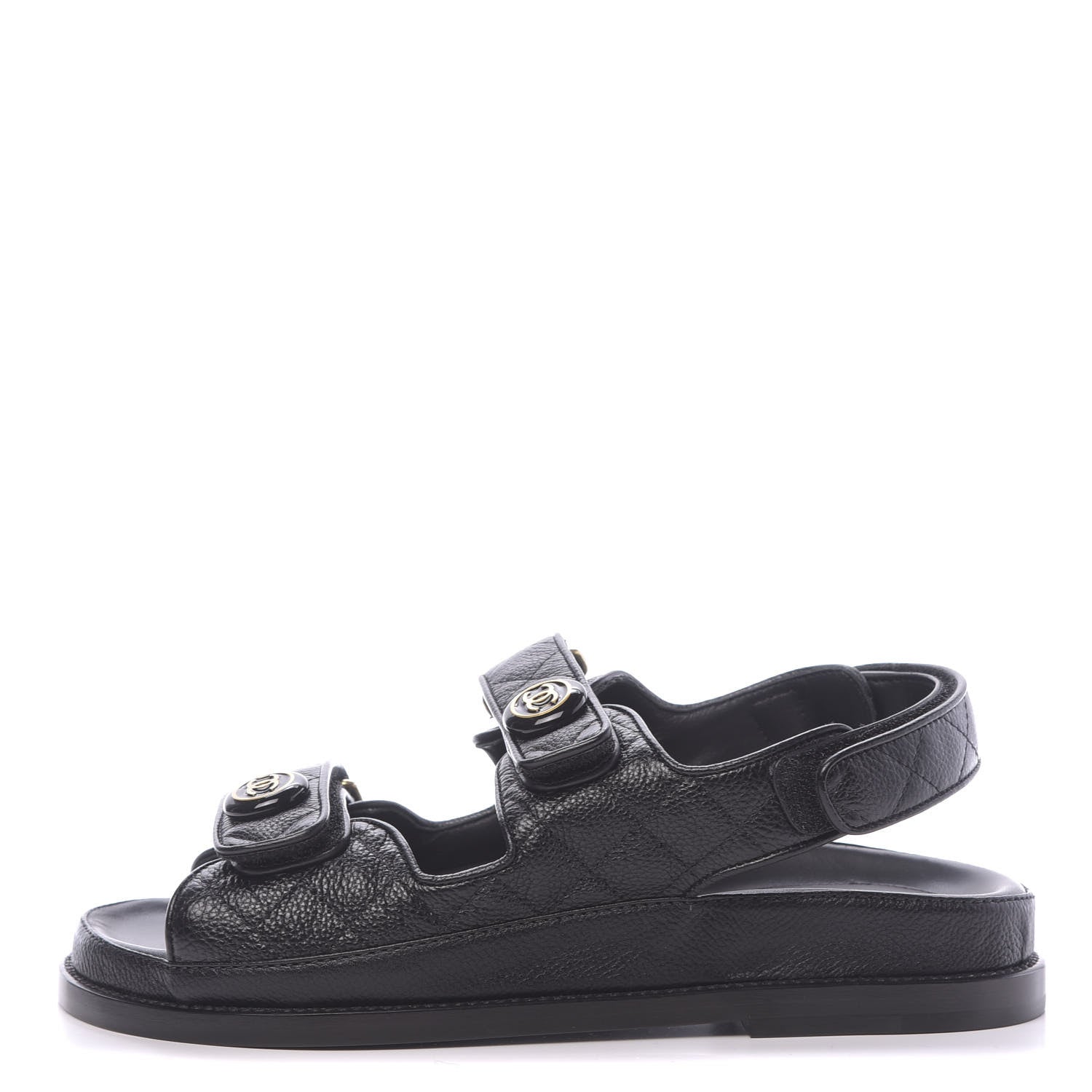 Chanel Grained Calfskin Velcro Dad Sandals 36.5 Black 1 of 10