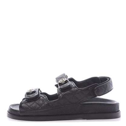 Chanel Grained Calfskin Velcro Dad Sandals 36.5 Black 1 of 10