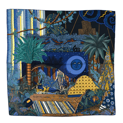 Hermes Cashmere Silk Acte III Scene I La Clairiere Shawl 140 Bleu Nuit Jaune 1 of 4