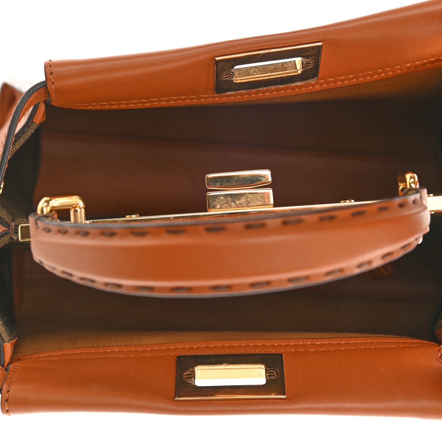 Vitello Seta Canvas FF Embroidered Mini Peekaboo Iconic Satchel Brandy Amazzonia