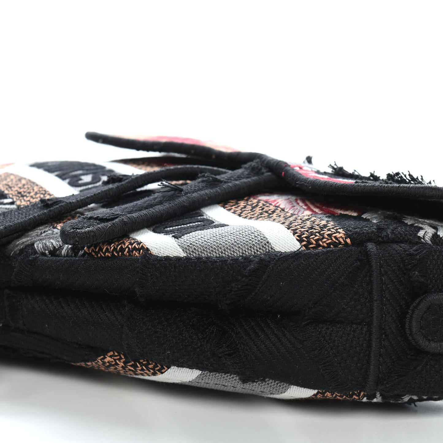 Canvas Embroidered Camouflage Flowers Saddle Bag Black Multicolor