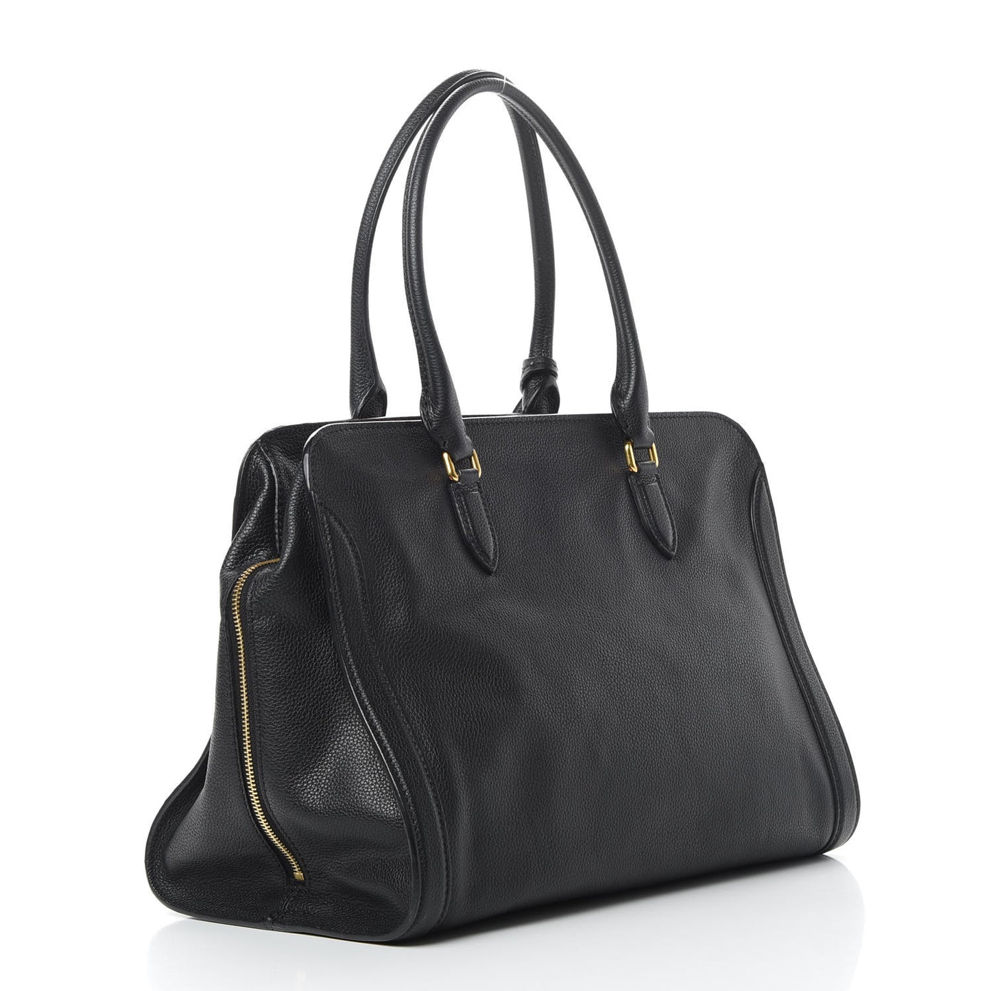 Pebbled Calfskin Large Skull Padlock Zip Around Tote Black