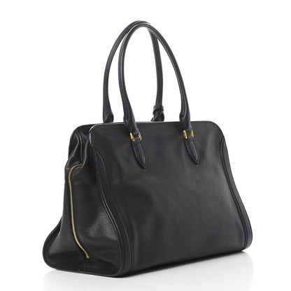 Alexander McQueen Pebbled Calfskin Large Skull Padlock Zip Around Tote Black 3 of 15
