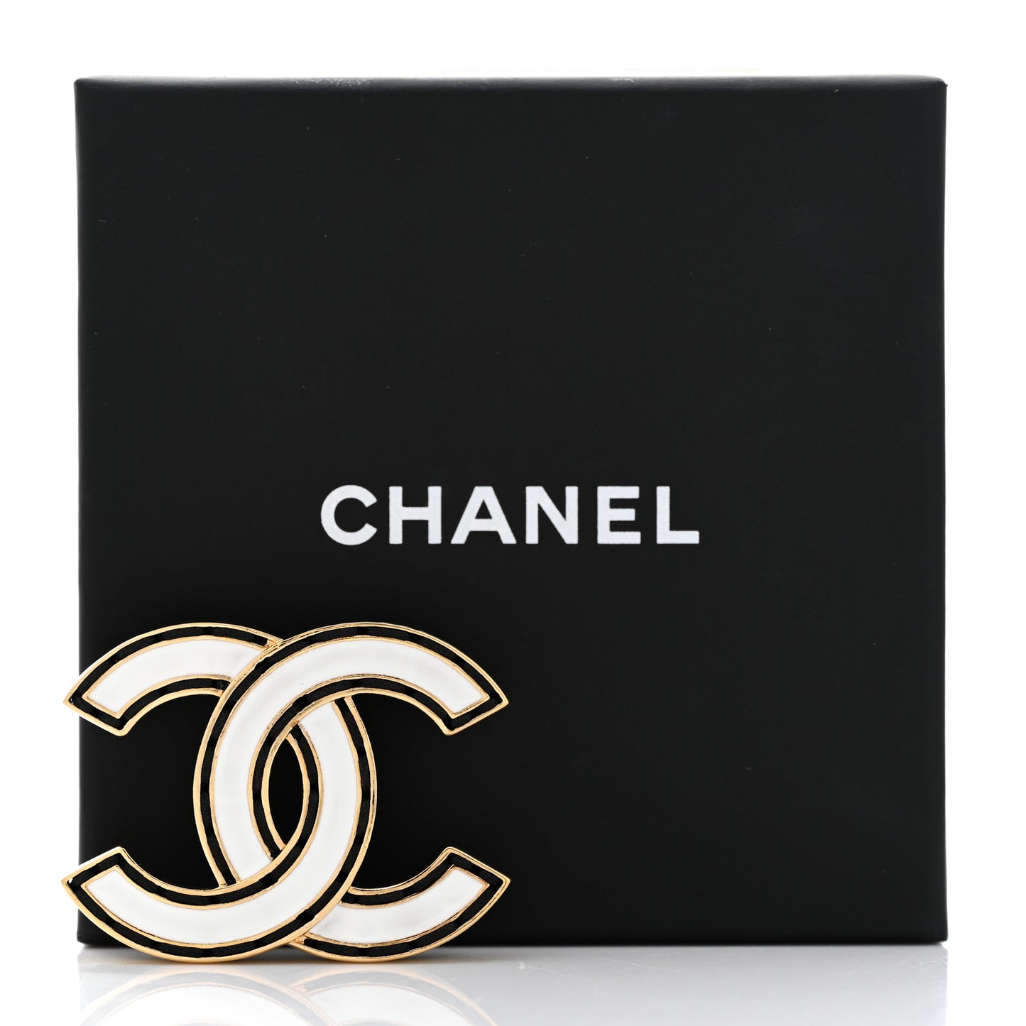 Enamel CC Brooch Black White