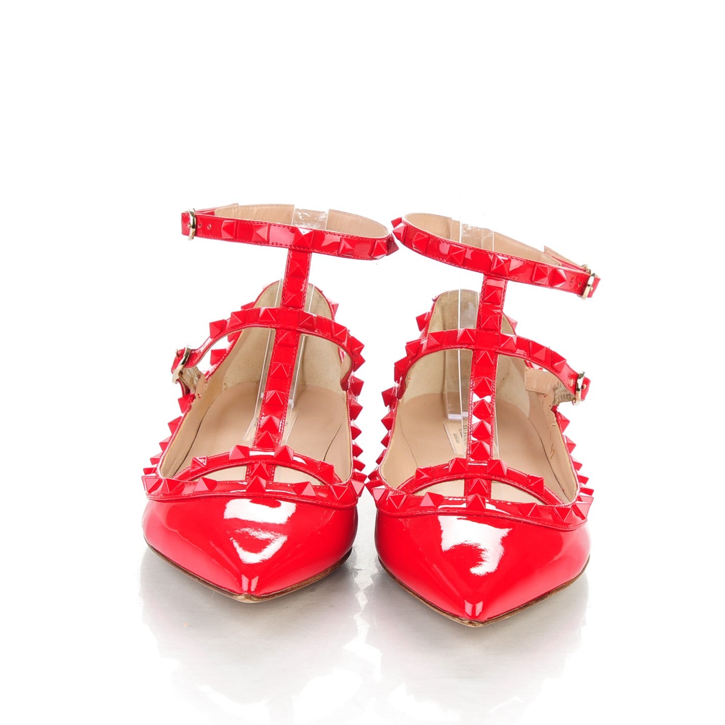 Patent Monochrome Rockstud Cage Ballerina Flats 41 Rosso Valentino