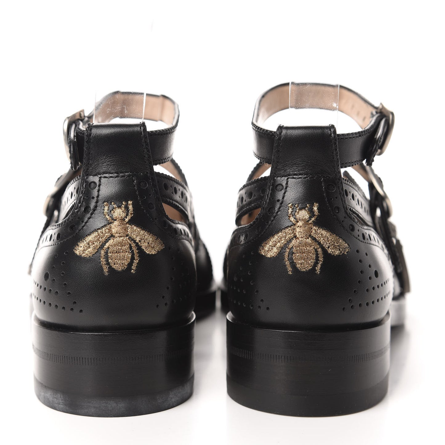 Calfskin Bee Embroidered Womens Queercore Brogue Wingtip Monk Strap Loafers 38 Black