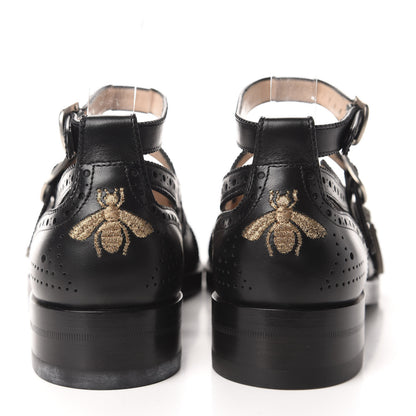 Gucci Calfskin Bee Embroidered Womens Queercore Brogue Wingtip Monk Strap Loafers 38 Black 5 of 10