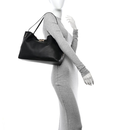 Valentino Garavani Grainy Calfskin Medium Rockstud Tote Black Rose Quartz 2 of 12