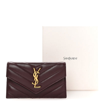 Saint Laurent Lambskin Matelasse Chevron Monogram Compact Wallet  Rouge Cabernet 8 of 8