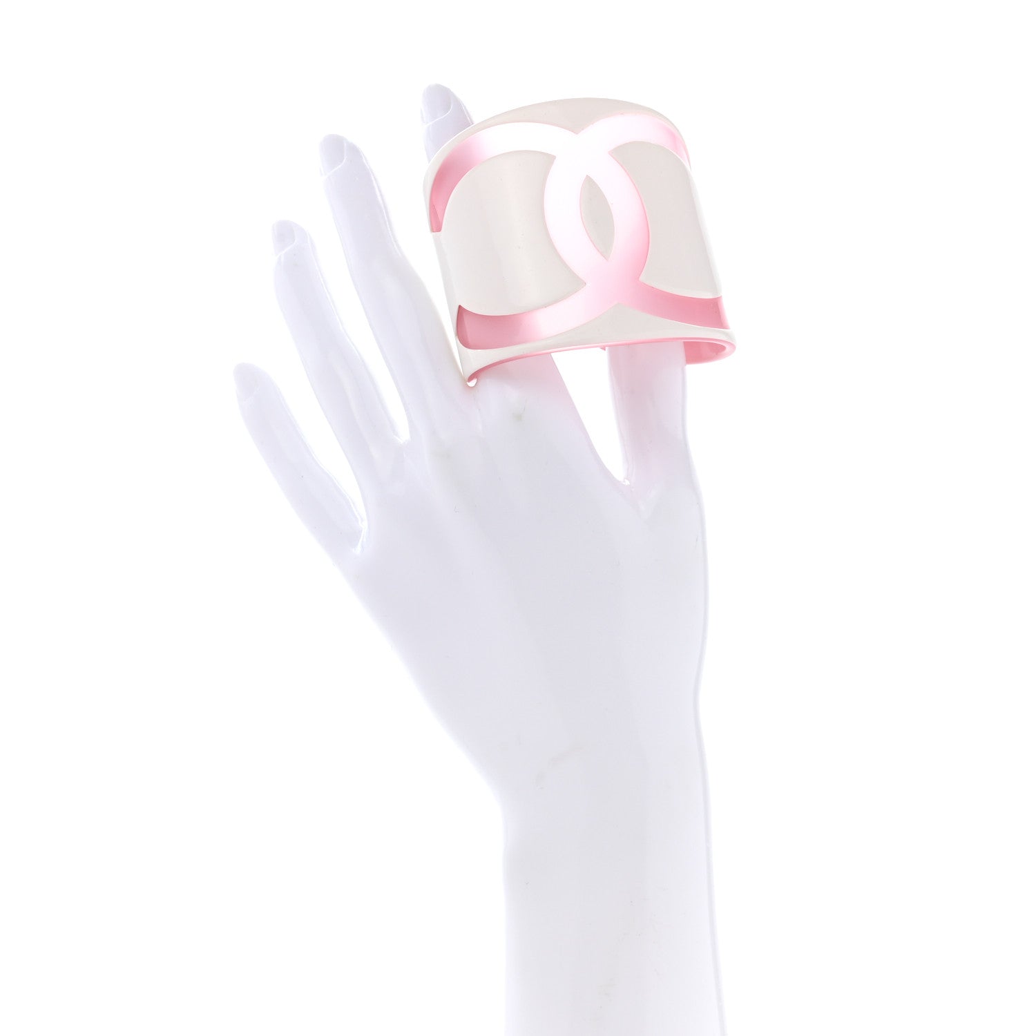 Chanel Resin CC Wide Cuff White Pink 2 of 4