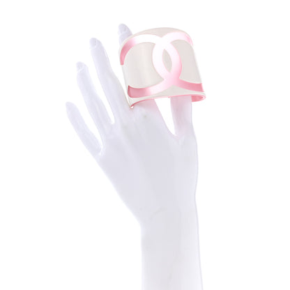 Chanel Resin CC Wide Cuff White Pink 2 of 4