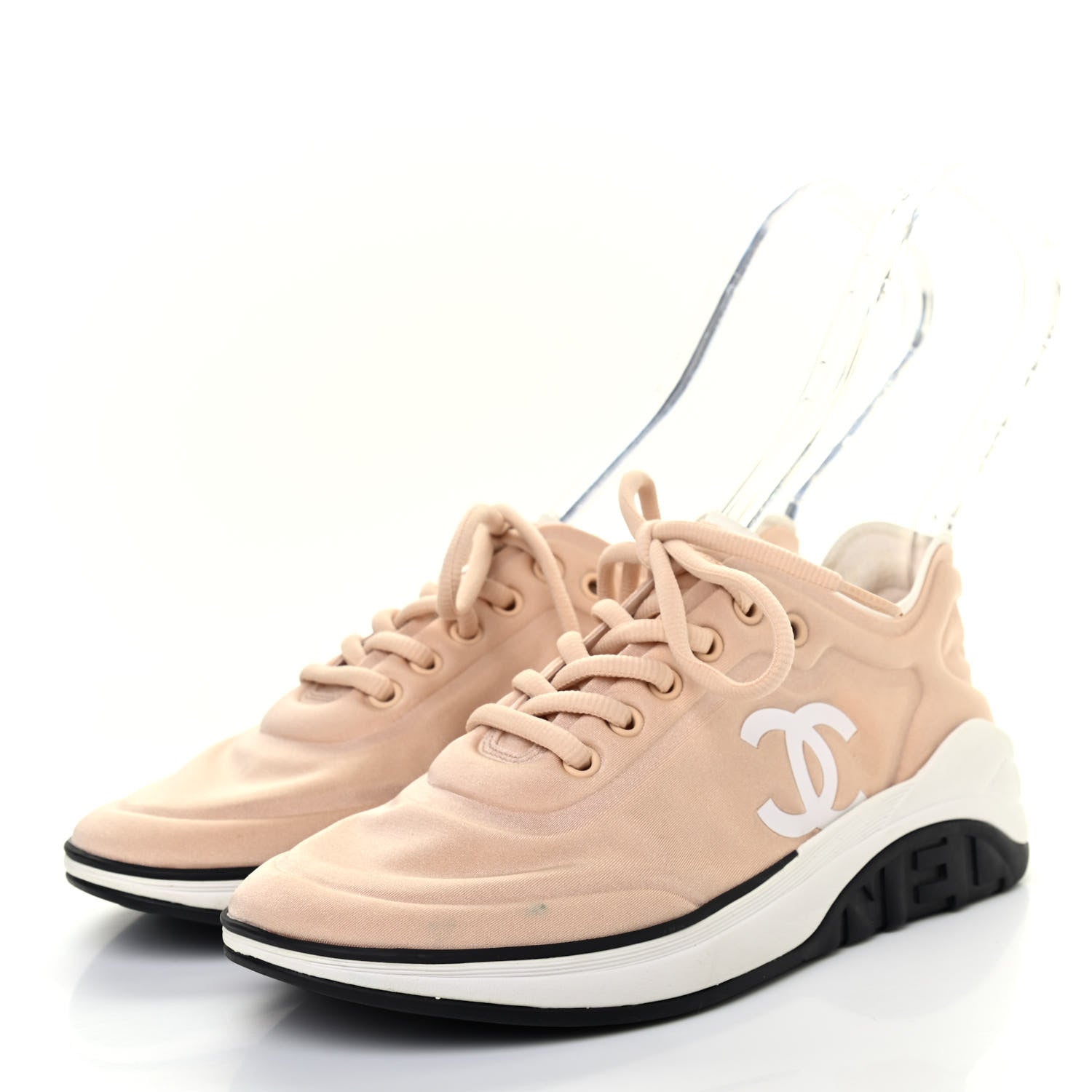 Chanel Lycra Fabric CC Sneakers 37 Beige 3 of 7