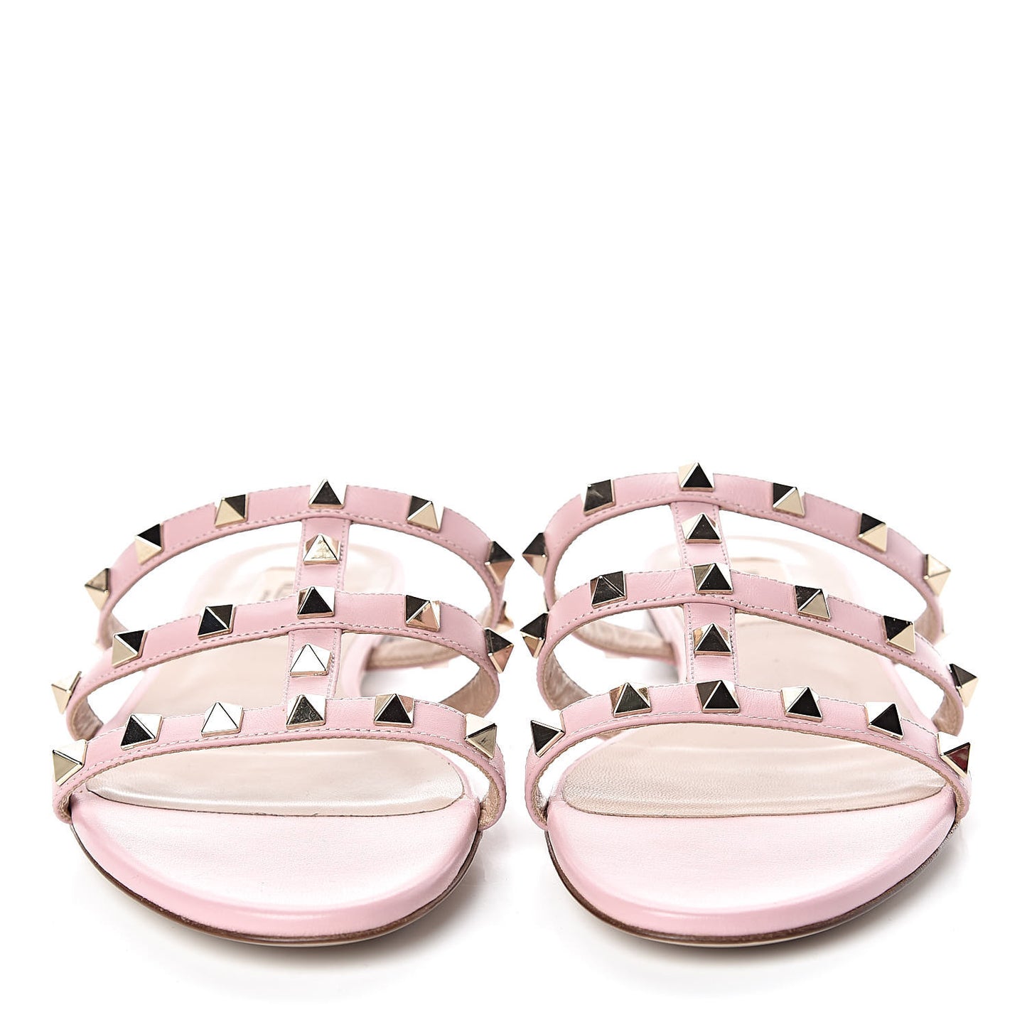 Nappa Rockstud Caged Flat Slide Sandals 37.5 Water Rose