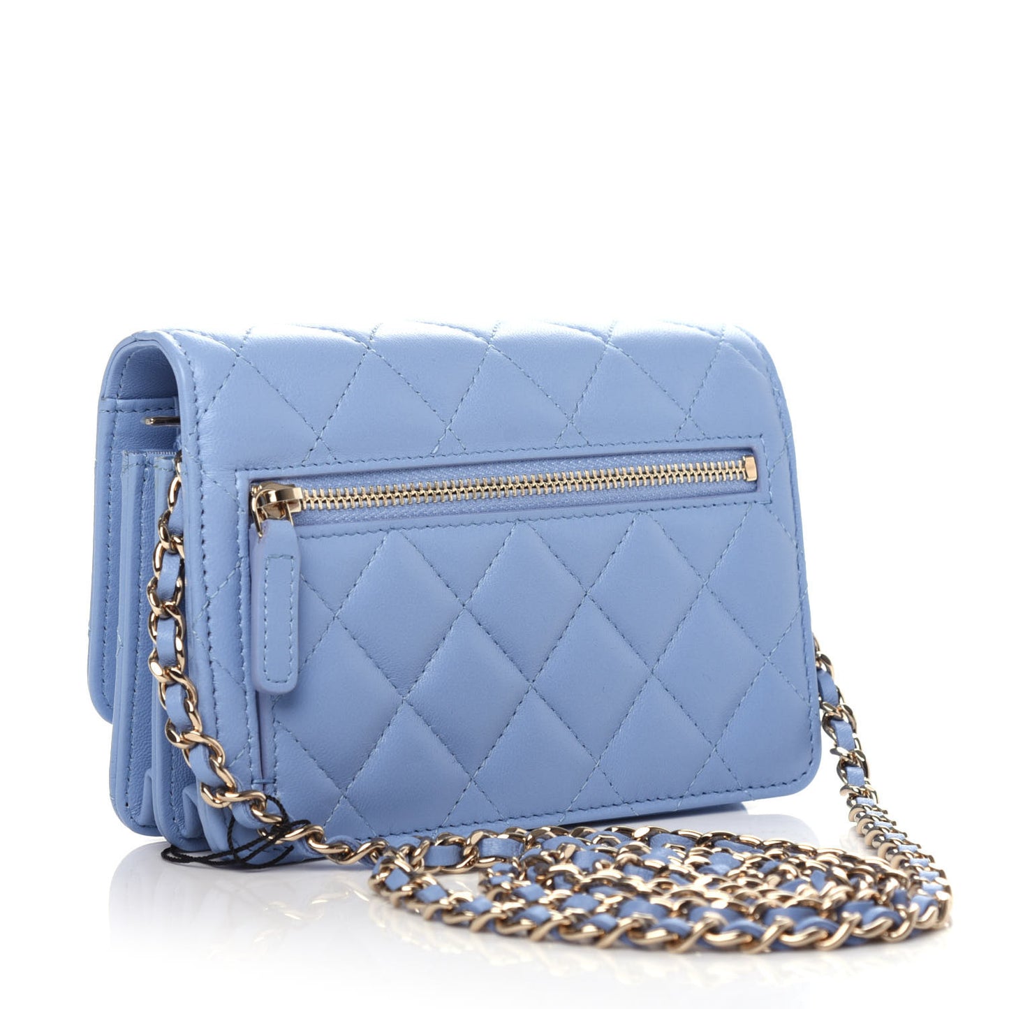 Lambskin Quilted Mini Wallet On Chain WOC Light Blue