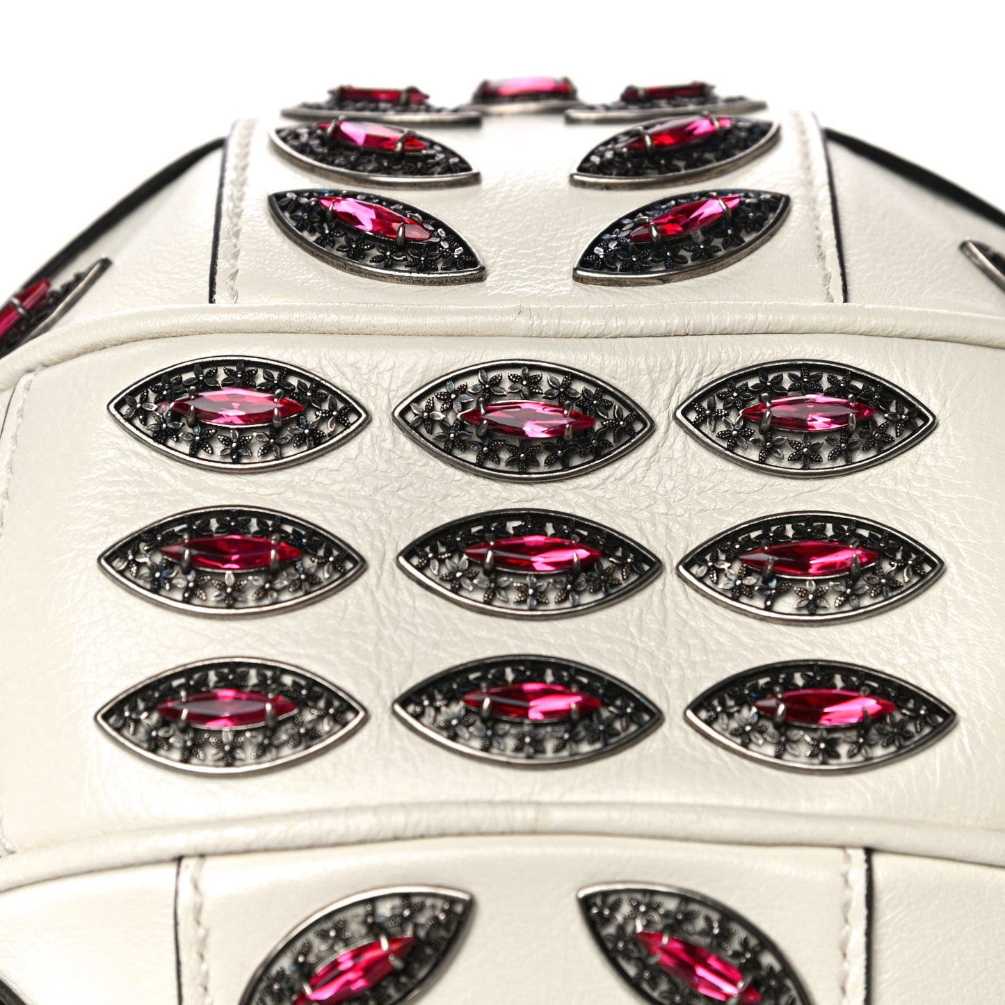 Calfskin Crystal Mini Tifosa Baseball Shaped Shoulder Bag White Fuchsia