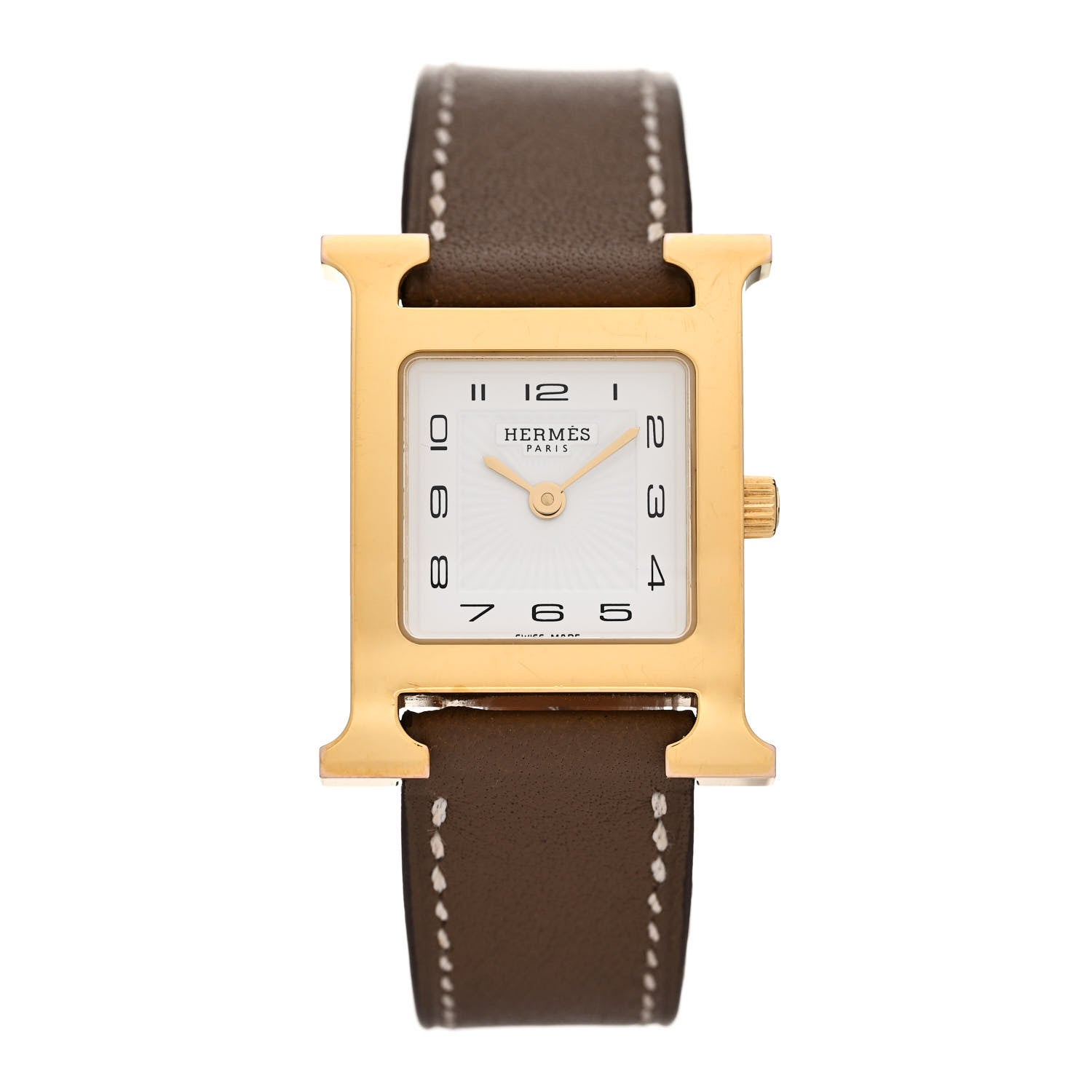 Hermes Stainless Steel Swift 21mm Heure H Hour Quartz Watch Etoupe 1 of 9