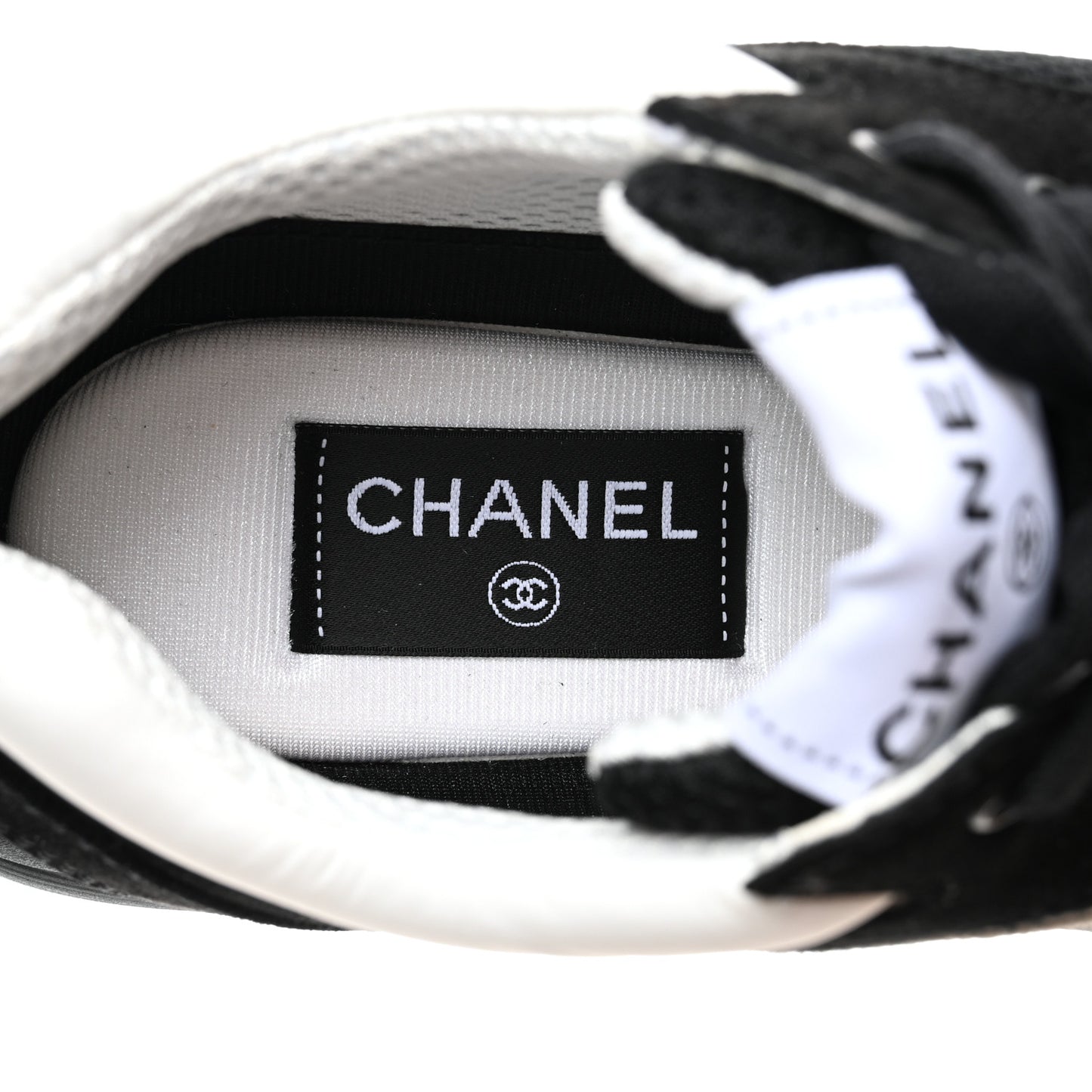 Mesh Suede Grained Calfskin Womens CC Sneakers 39.5 Black White