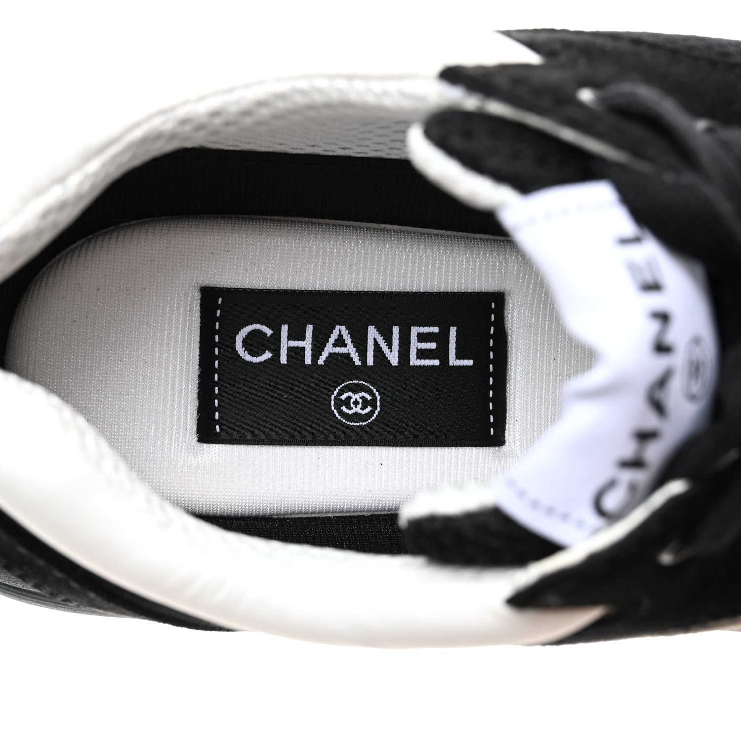 Chanel Mesh Suede Grained Calfskin Womens CC Sneakers 39.5 Black White 7 of 12