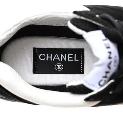 Chanel Mesh Suede Grained Calfskin Womens CC Sneakers 39.5 Black White 7 of 12