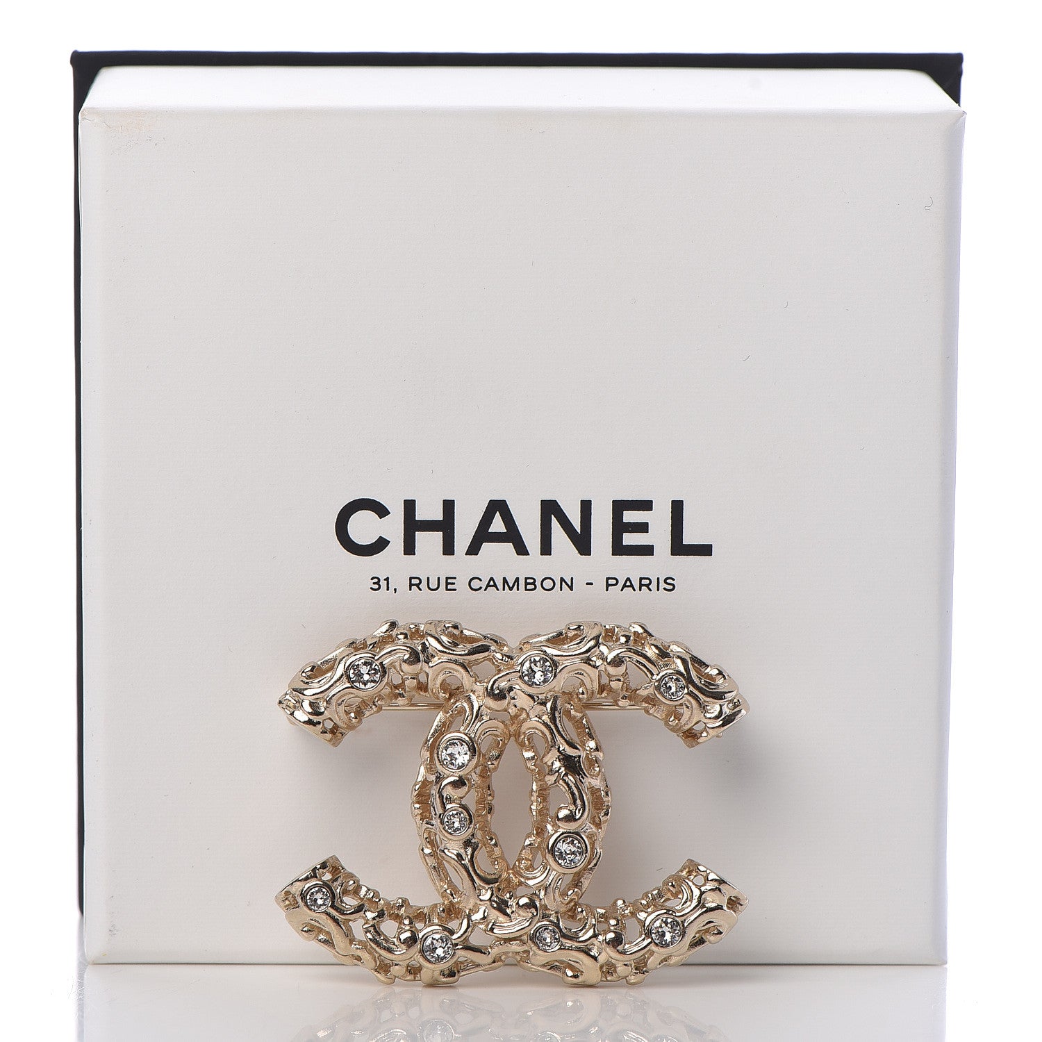 Chanel Crystal CC Brooch Light Gold 5 of 5