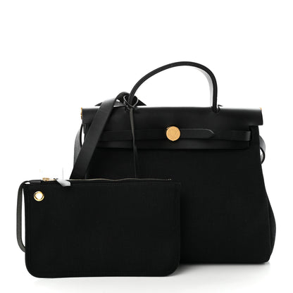 Hermes Military Toile Vache Hunter Herbag Zip Retourne 31 PM Black 3 of 11